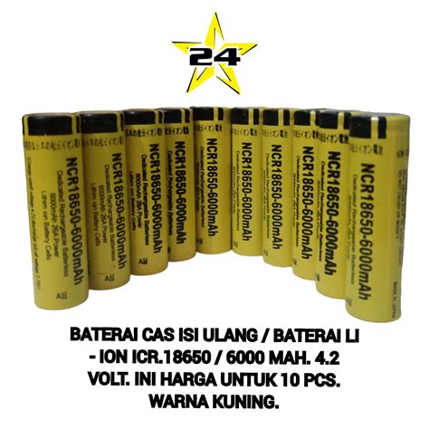 BATERAI CAS ISI ULANG NCR 18650 6000 MAH 4 2 VOLT RATA WARNA KUNING