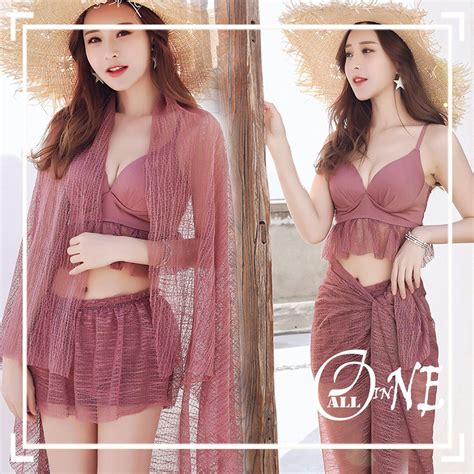 Jual ALL IN ONE 035 Swimsuit Set Bikini Baju Renang Free Outer Wanita