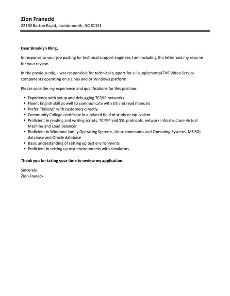 Technical Support Engineer Cover Letter Velvet Jobs