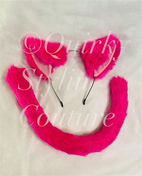 Hot Pink Cat Ears Tail Set Large Cosplay Neon Kawaii Gothic Etsy