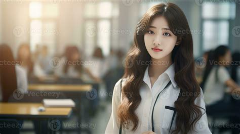 Korean Girl At School Beautiful Asian Teen Girl 28635948 Stock Photo