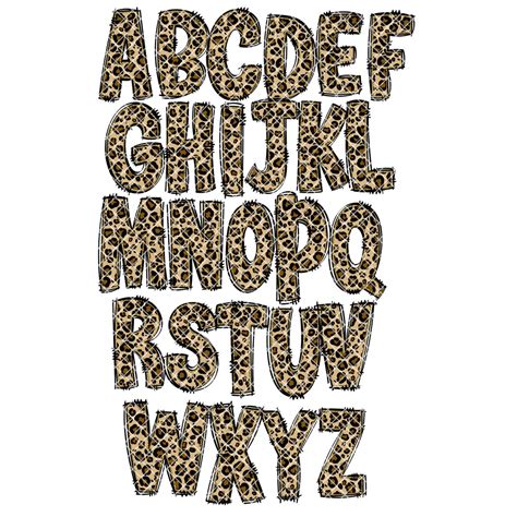 Glitter Leopard Print Doodle Alphabet Letters Png Bundle Cheetah