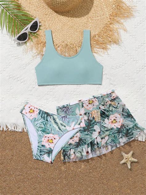 Conjunto De Bikini De 3 Piezas Parte Superior Bottom Falda Con