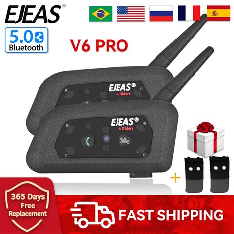 Bright Black Ejeas V Pro Motocicleta Bluetooth Intercom Capacete