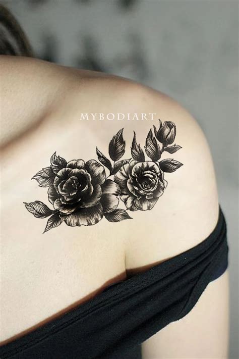 Nancy Realistic Vintage Dark Black Rose Temporary Tattoo Black Rose