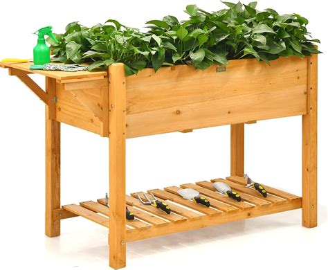 Potager Surélevé En Bois à 2 Niveaux Avec Tablette Convertible 123