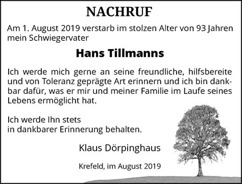 Alle Traueranzeigen für Hans Tillmanns trauer rp online de