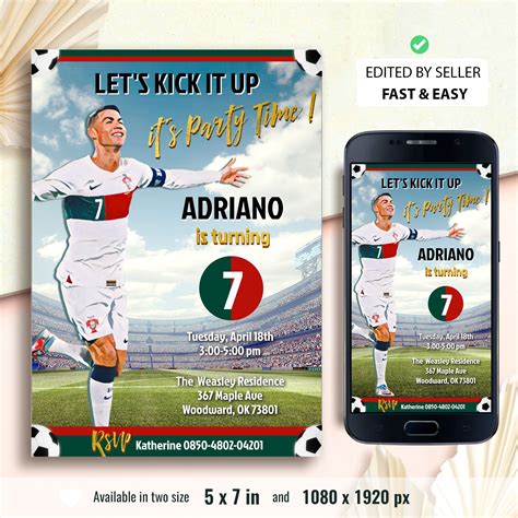 Printable Cristiano Ronaldo Birthday Invitation, CR7 Soccer | Inspire ...