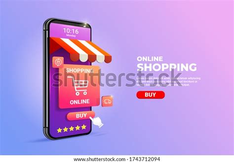 Shopping Online On Mobile Phone Application Concept Illustration And