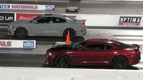 Chevy Camaro Ss Drags Dodge Charger Srt Hellcat Wheelslip Galore