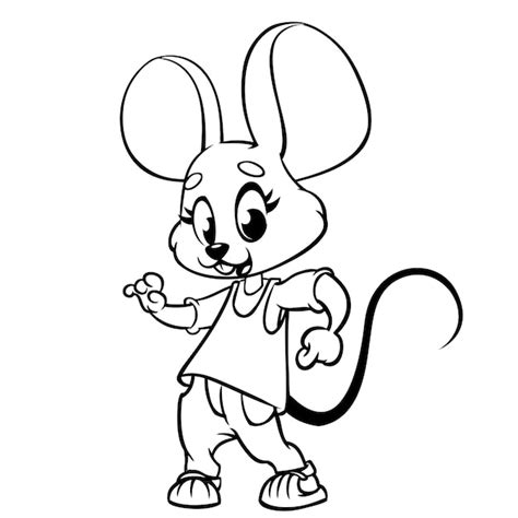 Rato de desenho animado dançando ilustração vetorial delineada design