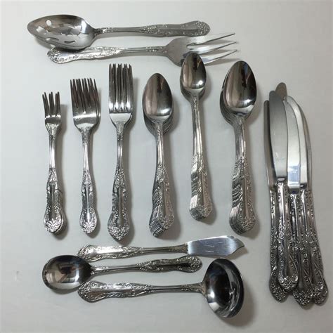 57 Piece Lot Japan Flatware Set Flowers and Leaves Stainless Steel 18/0 ...