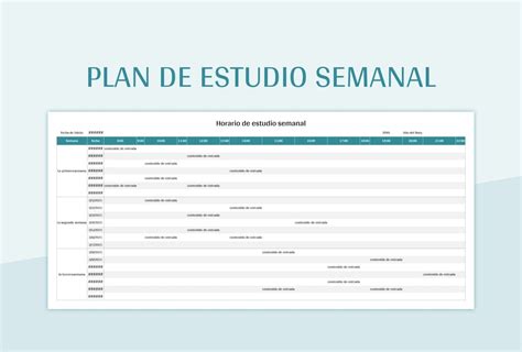 Plantilla De Formato Excel Plan De Estudio Semanal Y Hoja De C Lculo De