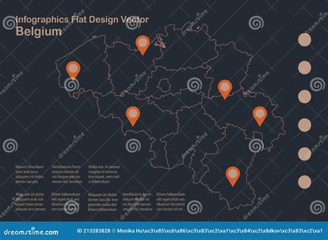 Infographics Belgium Map Outline Flat Design Color Blue Orange Stock