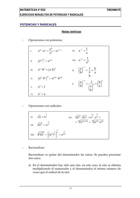 PDF Ejercicios Resueltos De Potencias Y Radicalesmatematicasjjp