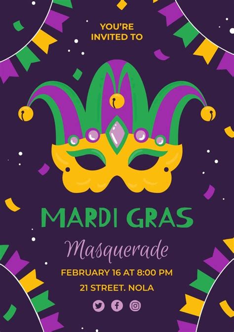 Edit For Free This Hand Drawn Flat Mardi Gras Masquerade Party