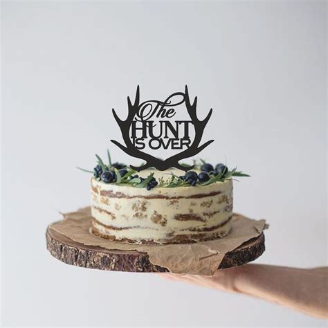 The Hunt Is Over Cake Topper Hunting Rustic Deer Wedding Cake Topper Deer Antlers Cake Topper