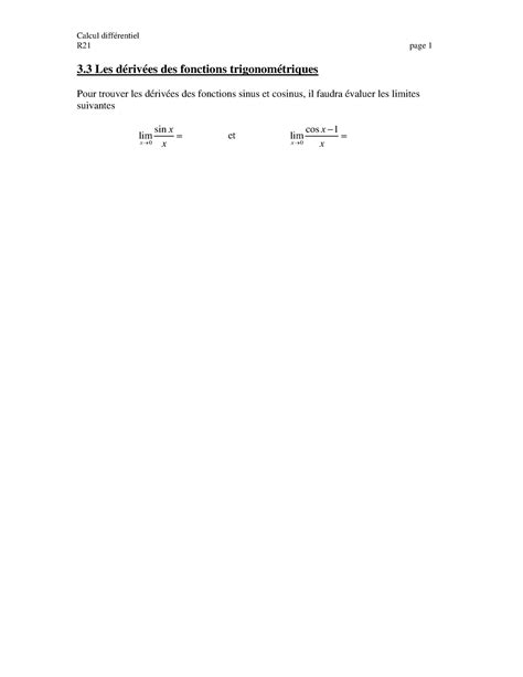 3 3 Dérivation des fonctions trigo R 21 page 1 3 3 Les dérivées des