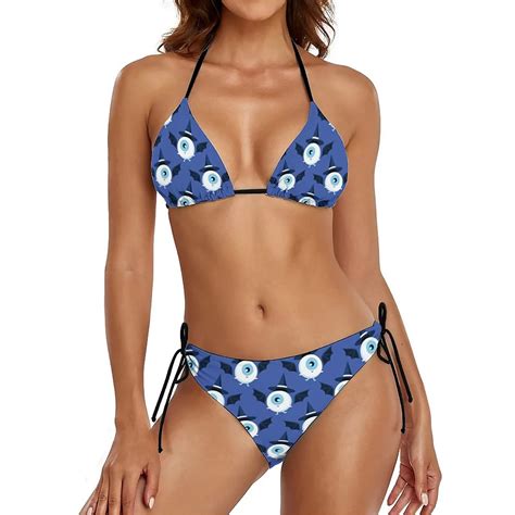 Evil Eye Print Thong Bikini Swimsuit Greek Mati Mataki Swimwear Sexy