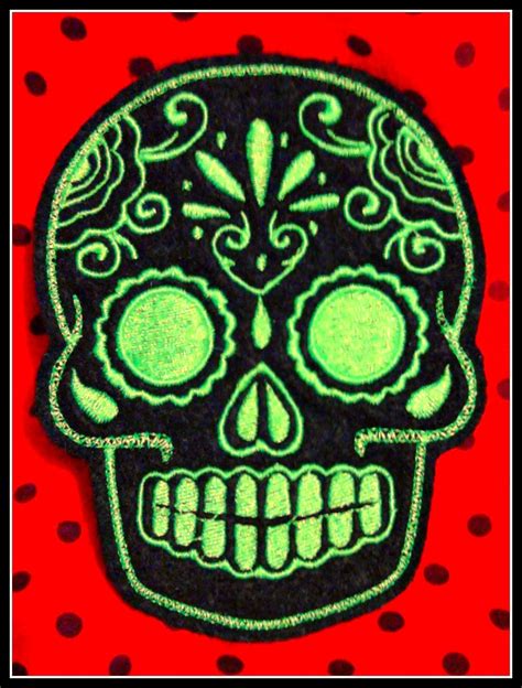 Mexican Day Of The Dead Sugar Skull Patch Embroidery Black And Etsy