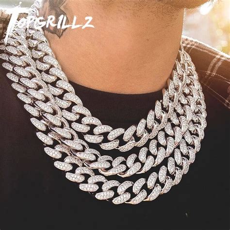 Topgrillz 16 Inch 30 Inch Mens 20mm Heavy Iced Out Zircon Miami Cuban Link Necklace Choker