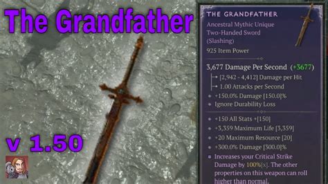 Diablo Iv Mythic Uniques The Grandfather Two Handed Sword V150