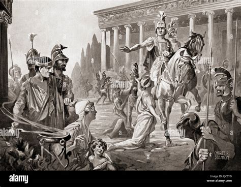 The sacking of Thebes, Greece, in 335 BC by Alexander The Great, aka Alexander III of Macedon ...