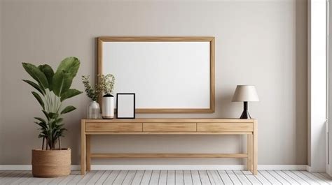 Premium AI Image | A wooden table with a frame and plants on it.