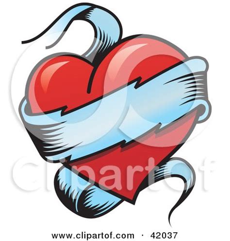 Clipart Illustration of a Blank Banner Wrapped Around A Red Heart by ...