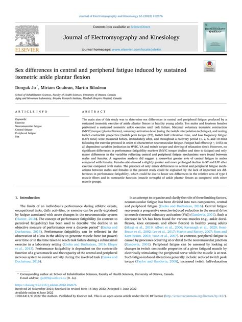 Pdf Sex Differences In Central And Peripheral Fatigue Induced By