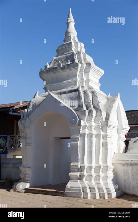 Luang Prabang Laos Famous Beautiful Buddhist Temples Set Against Blue