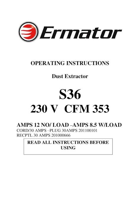 PDF OPERATING INSTRUCTIONS Dust Extractor S36 Operating