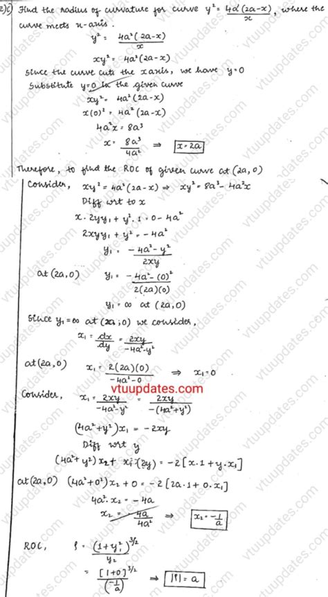 Find the radius of curvature for the curve where the curve meets the x axis