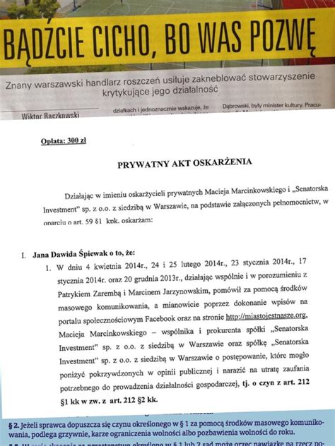 Prywatny akt oskarżenia dla członków zarządu Miasto Jest Nasze