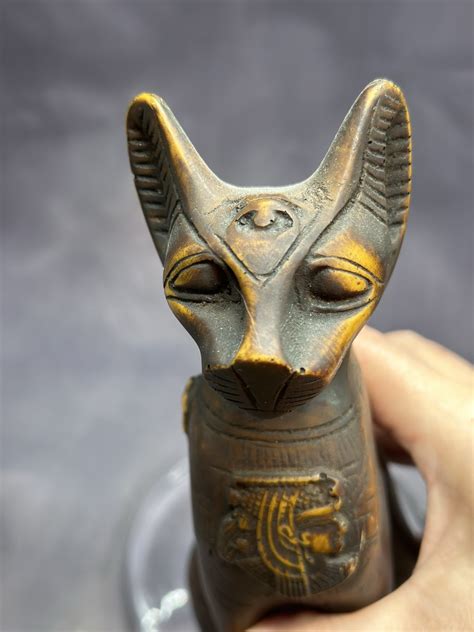 Vintage Egyptian Cat Statue Wood Handmade Carved Cairo Sculpture Marked