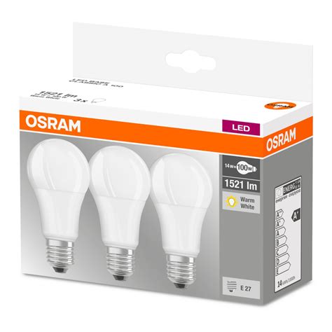 Osram Base Classic A60 Led 14w827 Warmweiß 1521lm Matt E27 3er Pack E27 Led Lampen