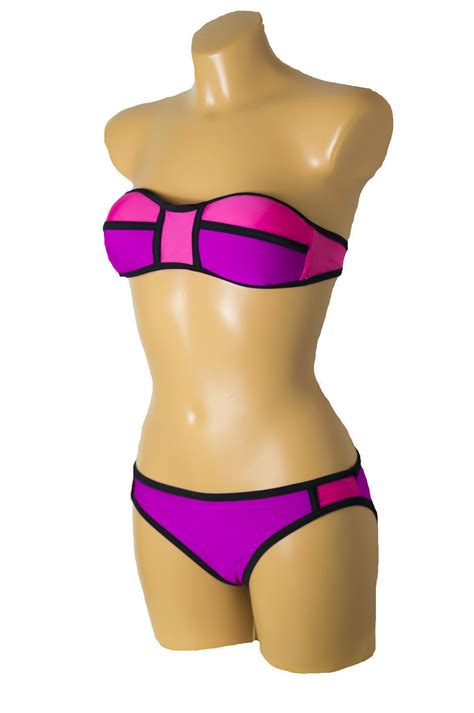 SeXy Bandeau Neopren Optik Push Up Bikini Triangel XS S 32 34 36 NEON