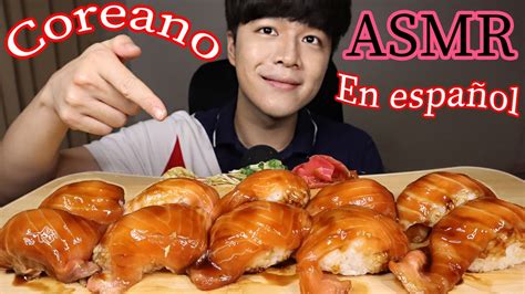 Asmr Comiendo Sushis De Salmon Gigante Coreano Sonido De Comer