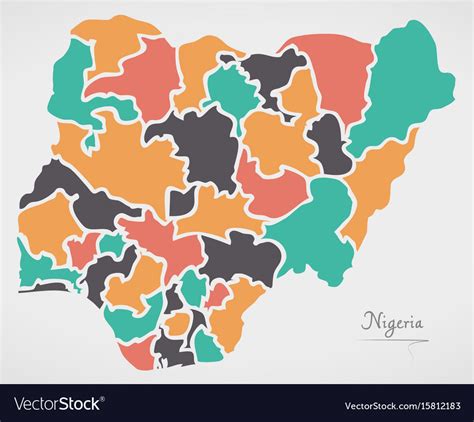 Nigeria map with states and modern round shapes Vector Image