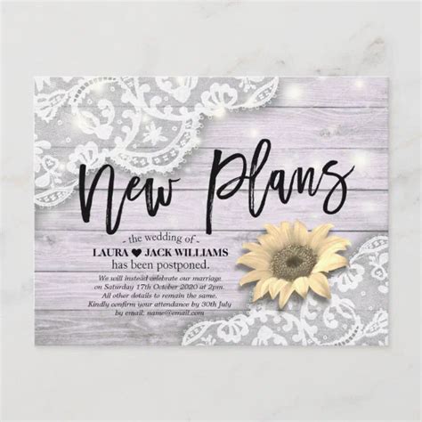 New Plans Wedding Postponement Change The Date Announcement Postcard