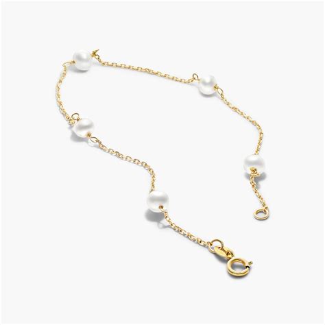 14k Yellow Gold Freshwater Cultured Pearl Station Bracelet 8513640y14