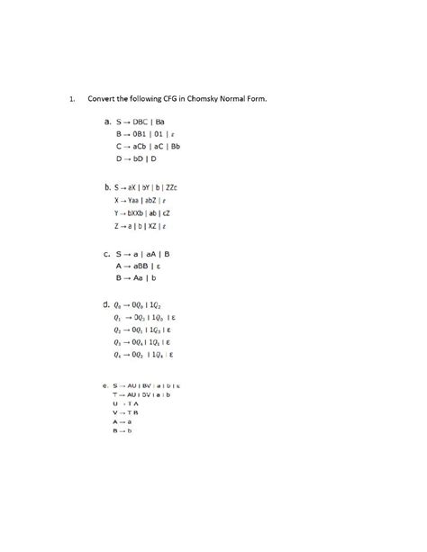 Solved 1 Convert The Following CFG In Chomsky Normal Form Chegg