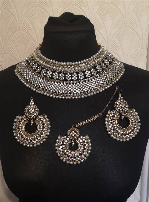 Pakistani Jewelry Necklace Set Bridal Gold Polish Pearl Beads Etsy