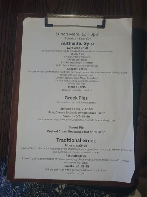 Menu at Greek Theory Restaurant, Falkirk