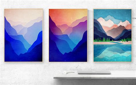 Landscape art prints. Set of three art prints.