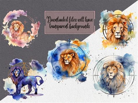 Watercolor Zodiac Leo Clipart Pack 8 Png Zodiac Clipart Etsy