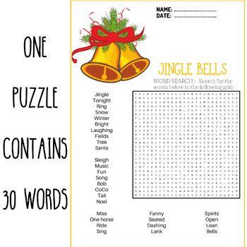 Jingle Bells Word Search Puzzle Worksheets Activities Lyrics Tpt