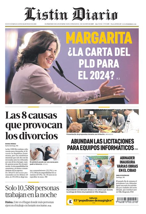 Portada Periódico Listín Diario Lunes 26 Julio 2021 Dominicanado