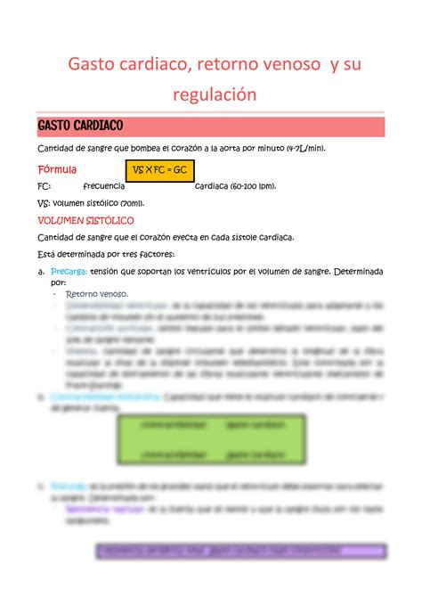 Solution Gasto Cardiaco Retorno Venoso Y Su Regulaci N Fisiolog A