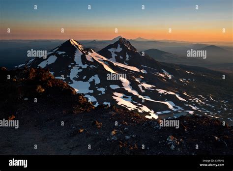 OREGON - Cascade Mountain range volcanoes ranging north from South Sister's crater rim at ...